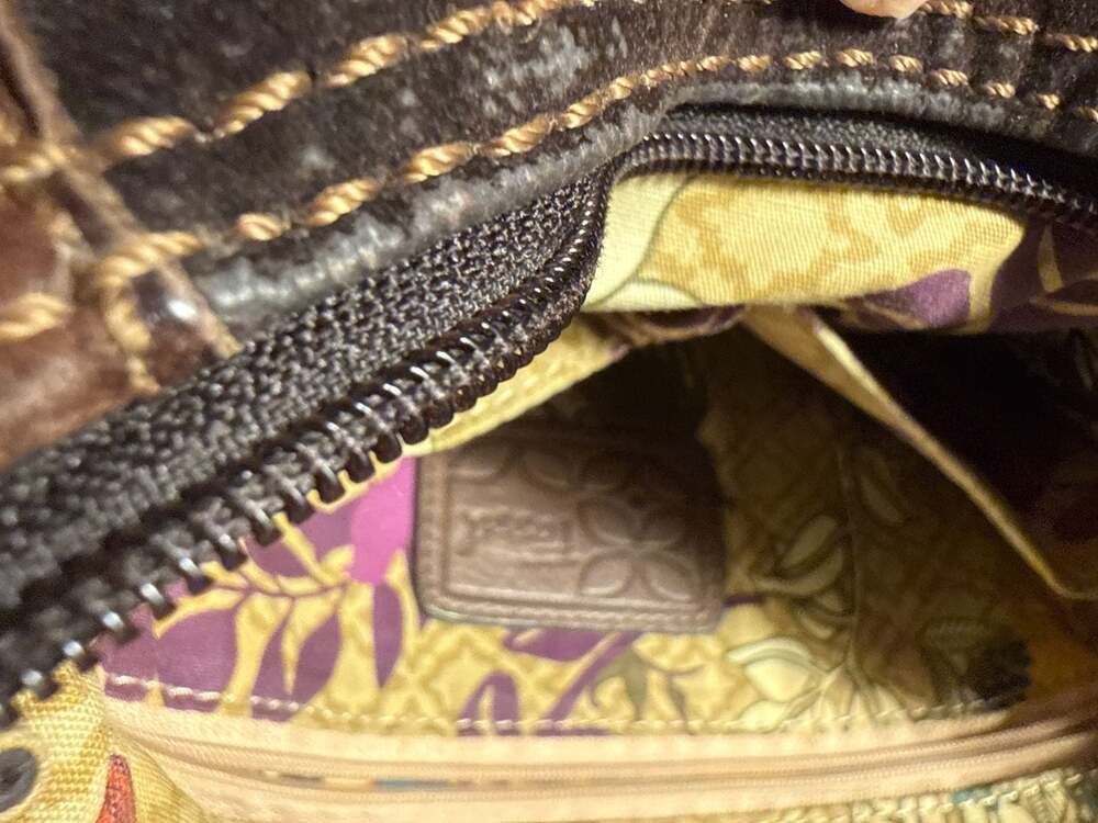 Fossil Brown Canvas and Corduroy Crossbody Bag with Floral Lining - Picture 5 of 5